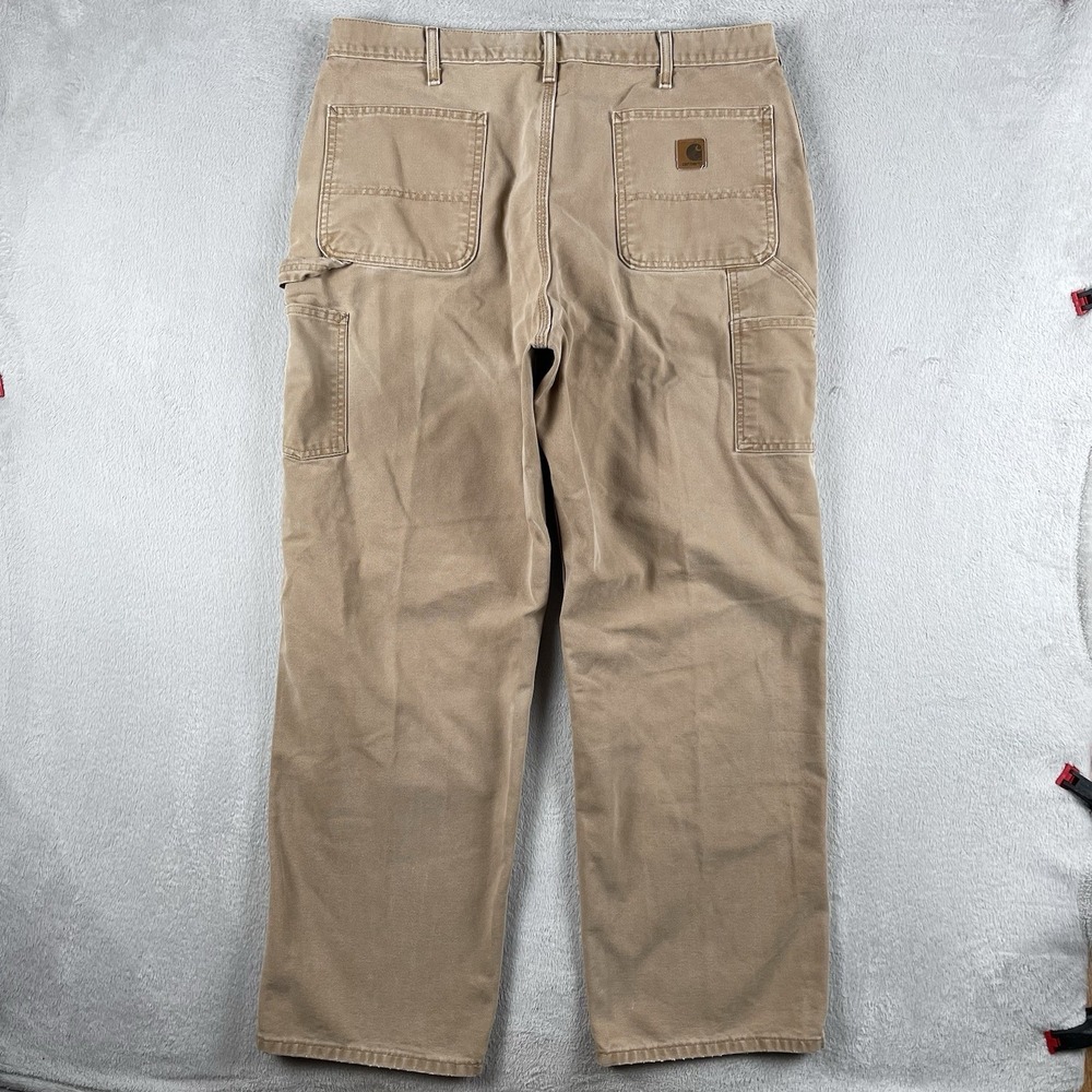 Carhartt Washed Duck Work Dungaree Pants Mens 38x31 Beige Canvas Work B11 BRN